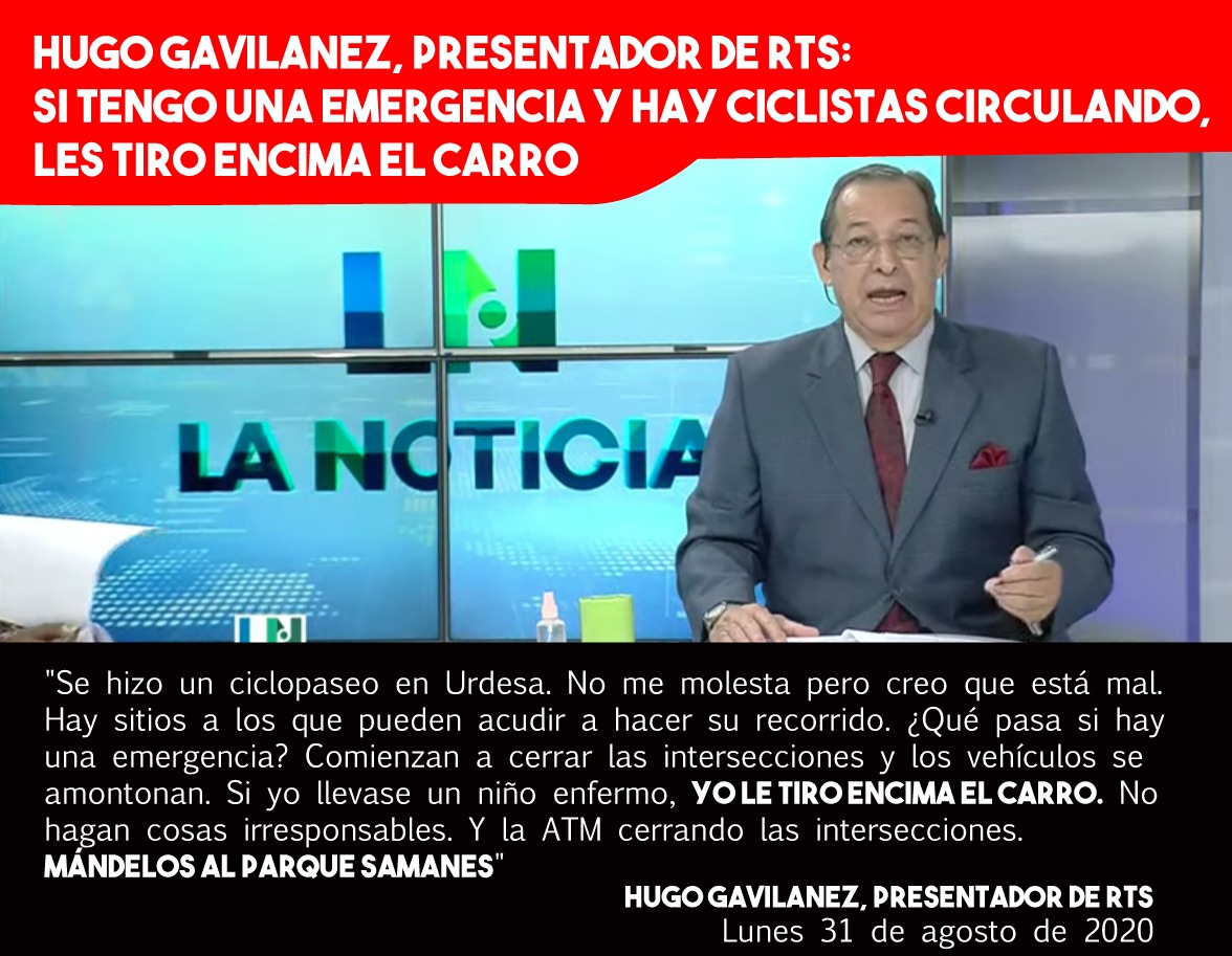 (VIDEO) Hugo Gavilánez, presentador de RTS: Si tengo una emergencia y hay ciclistas circulando, les tiro encima el carro