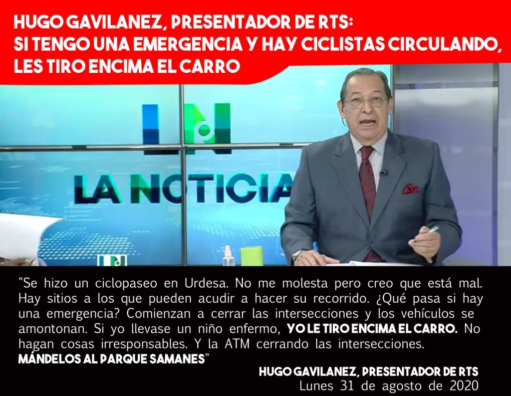 (VIDEO) Hugo Gavilánez, presentador de RTS: Si tengo una emergencia y hay ciclistas circulando, les tiro encima el&nbsp;carro