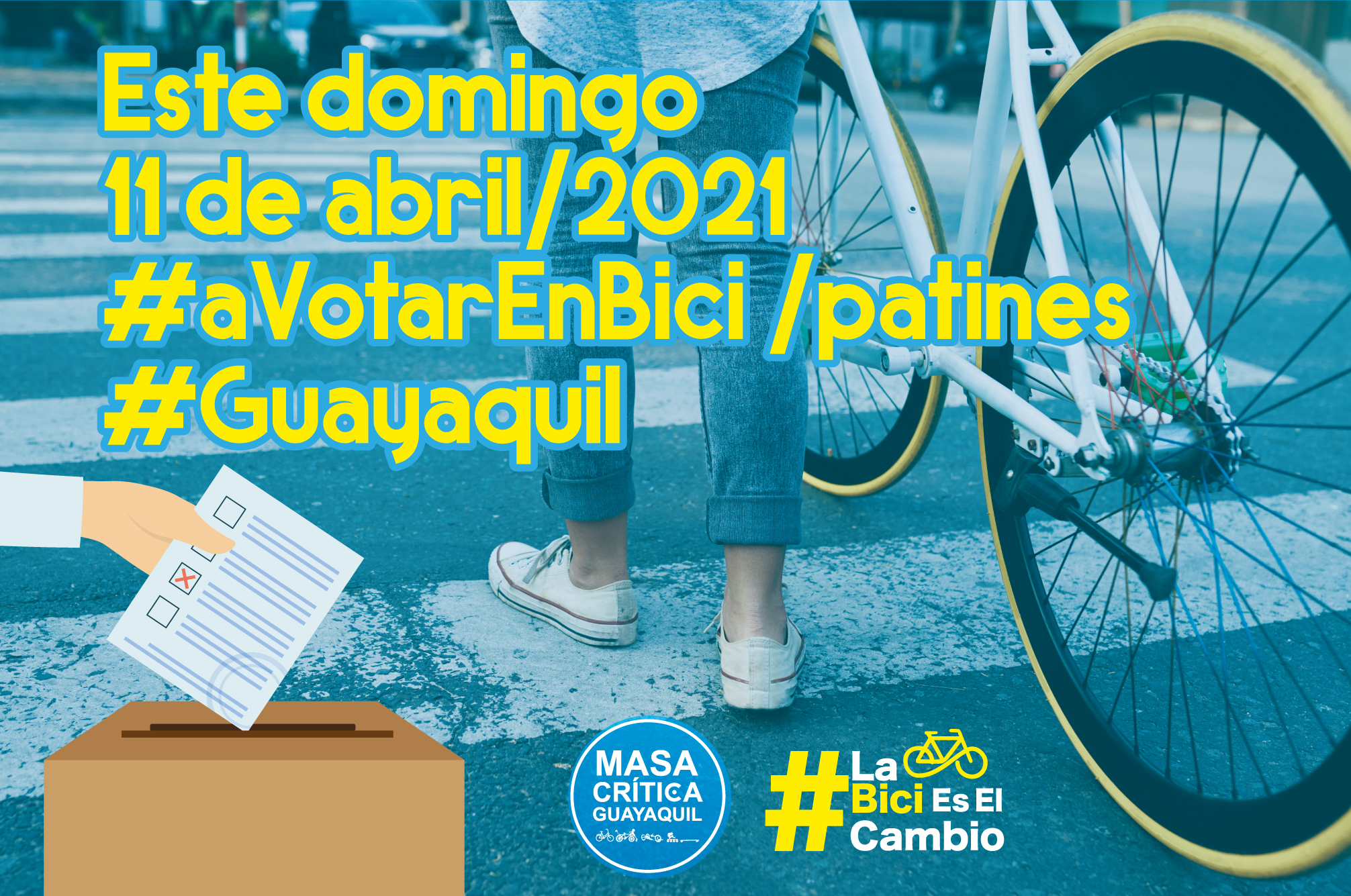 En las elecciones de este 11 de abril en Ecuador, Masa Crítica Guayaquil te invita  #aVotarEnBici